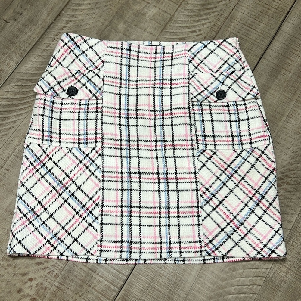 Karl Lagerfeld Paris Womens Mini Plaid Tweed Mini Skirt Size 8 EUC